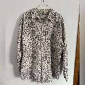 Men's Patterned Linen Cotton Button Down Shirt